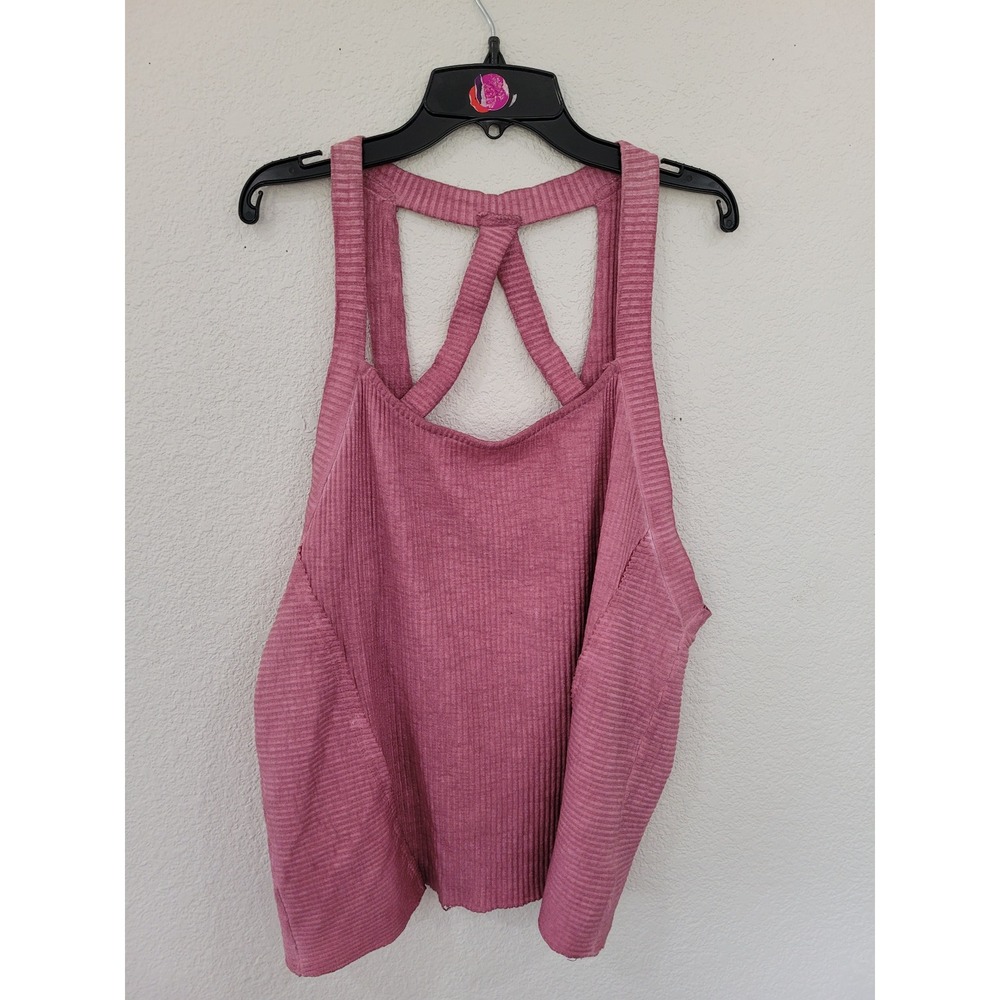 Pol Pink Ribbed Knit Tank Top Strappy Crisscross Back Large Boho Relaxed Fit #9